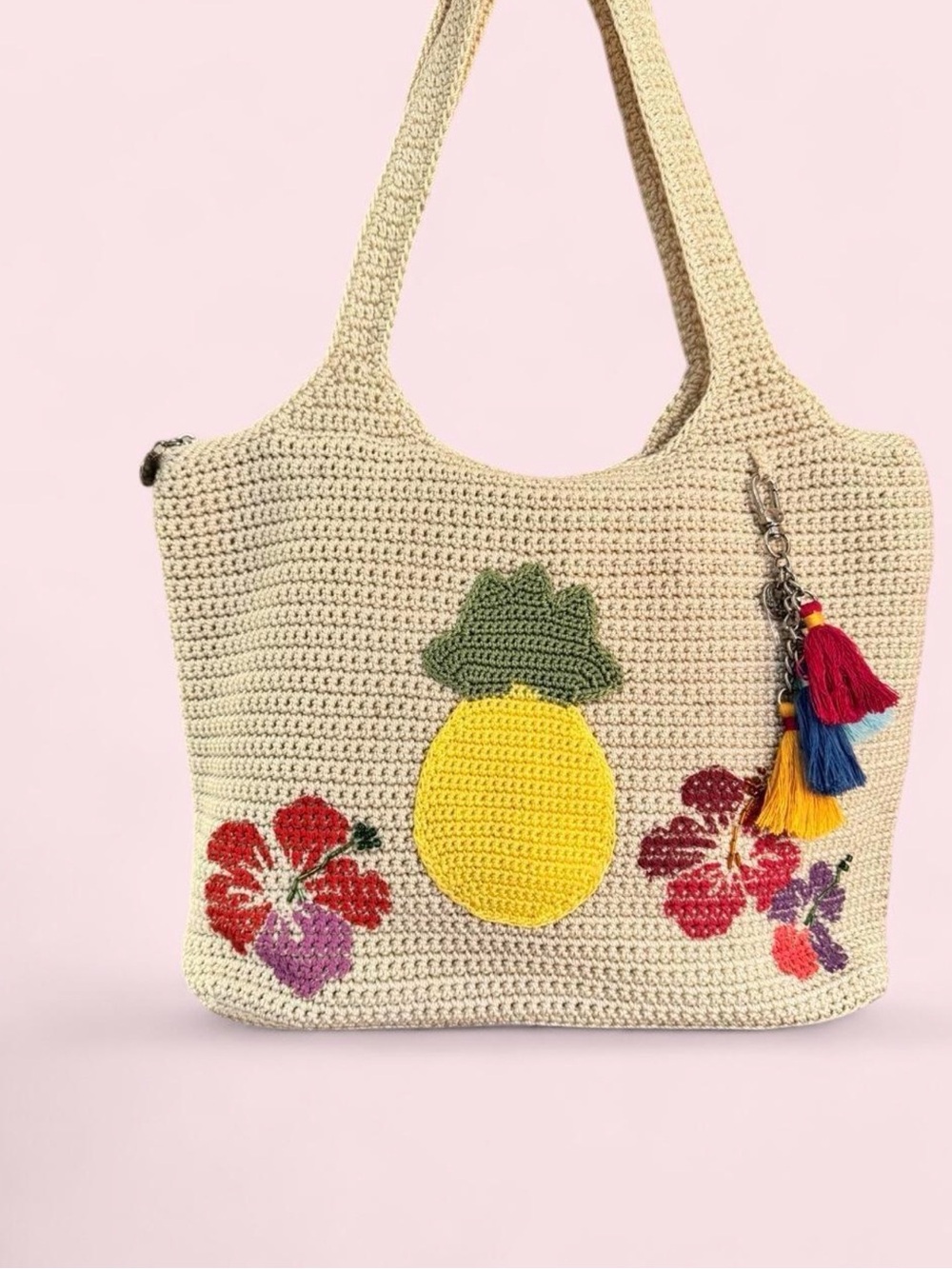 NEW The Sak’s Large Hand-Crocheted Tropical Tote Bag w/Embroidery & 4 Tassels
